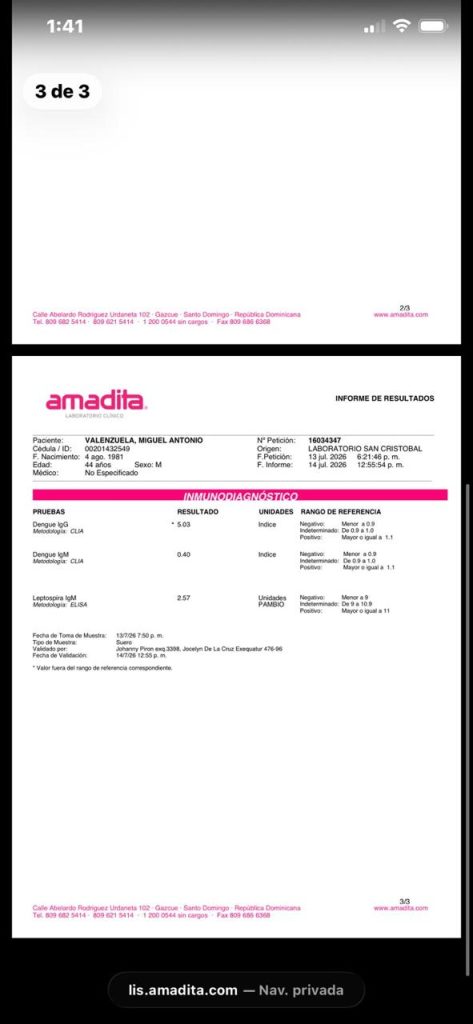 Resultados de Laboratorio Amadita revelan que Miguelito dio negativo a leptospirosis momentos antes de morir